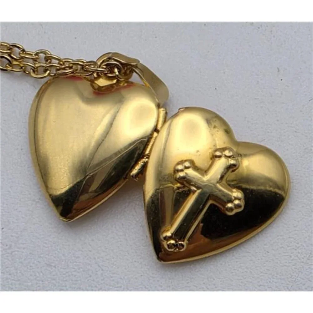 Premier Designs Cross Heart Locket Necklace + 2 Estate Religious Lot Vintage